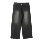 WASHED BLACK WIDE STRAIGHT DENIM JEANS - Image 2
